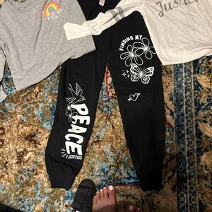 Justice Black Joggers with White Peace Print bundle
